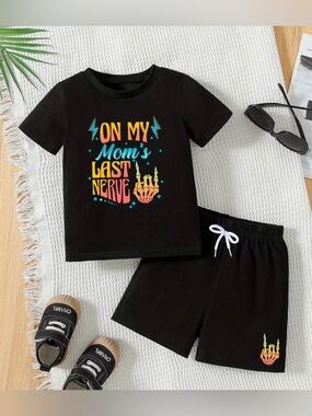 Funny Toddler Boy Outfit Set On My Moms Last Nerve Black 5-6Y